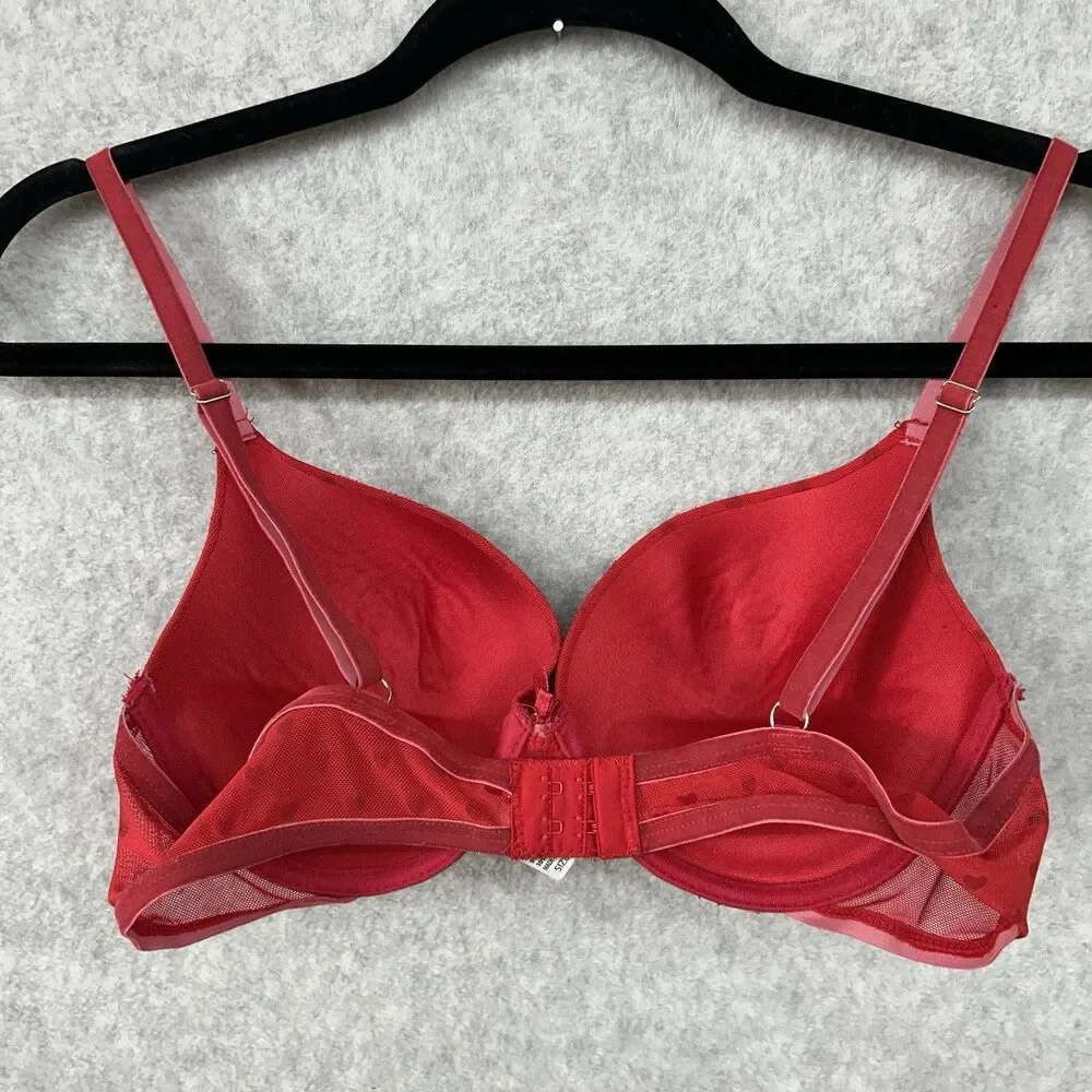 TALLA Women’s Size 36C Red Heart Padded Underwire Bra With Bow And Faux Pearl